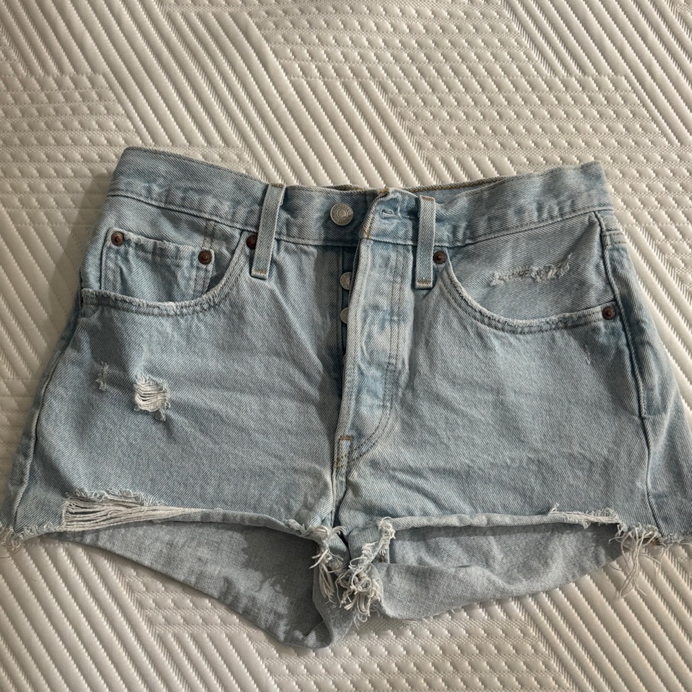 Light Blue Levi Distressed Denim Shorts